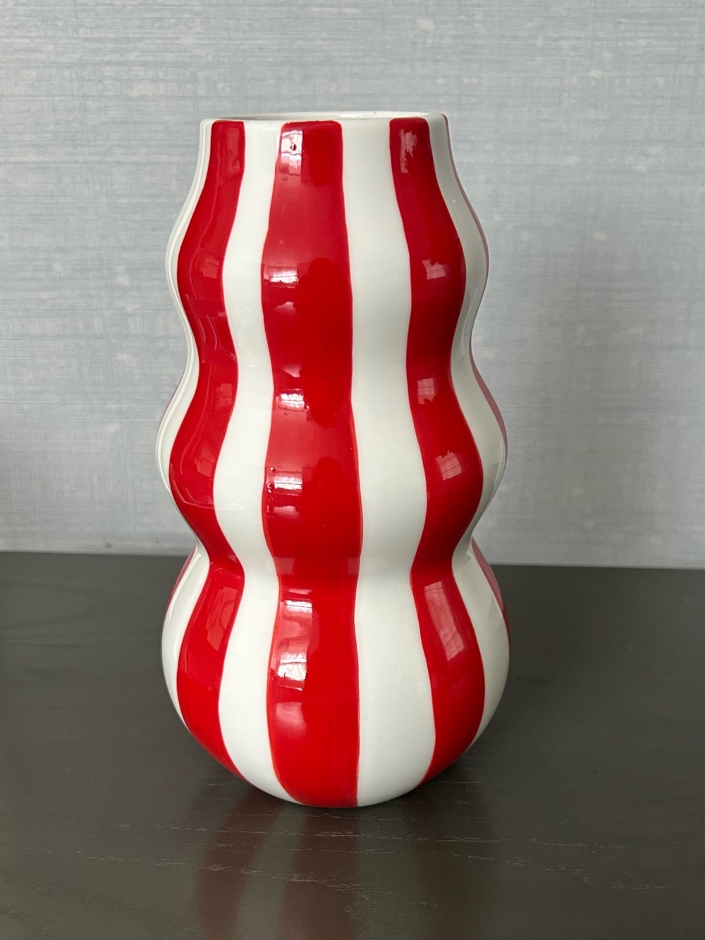 Brand New Wavy - Bold Red/White Stripes Ceramic Vase